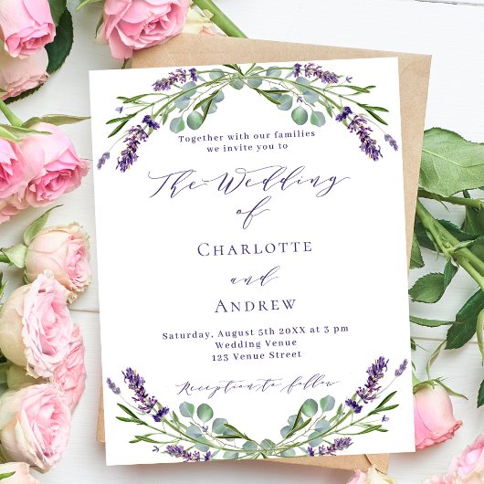 Lavender florals lila Drehbuch Hochzeitseinladung