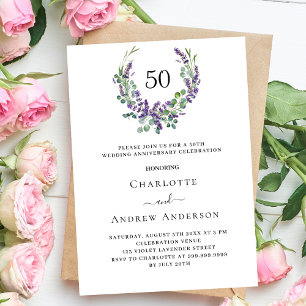 Lavender Florals Luxus 50. Hochzeitstag Einladung