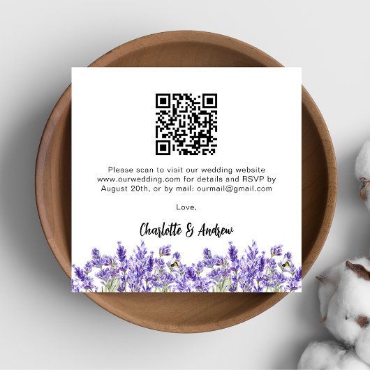 Lavender florals QR Code Hochzeit RSVP Begleitkarte