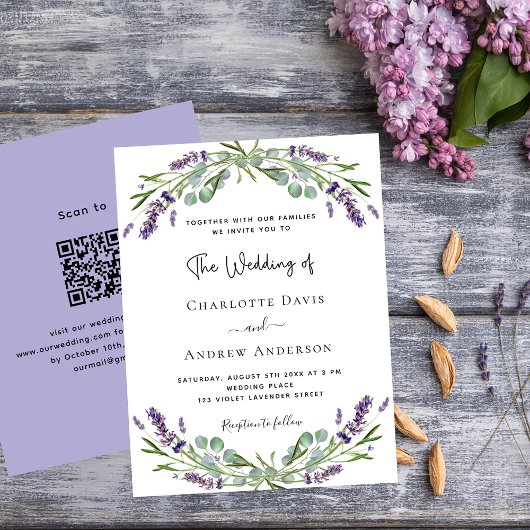 Lavender florals QR UAWG Budget Einladung Hochzeit