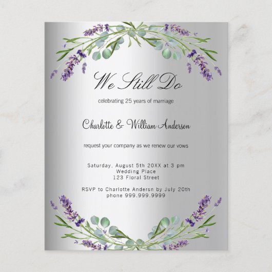 Lavender florals Silber Budget Verlängerung Hochze (Vorderseite)