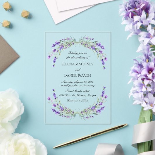 Lavender Florals Violet Wedding Acryleinladungen (In Situ (Hochzeit))