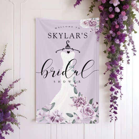 Lavender Florals White Wedding Dress Brautparty Banner