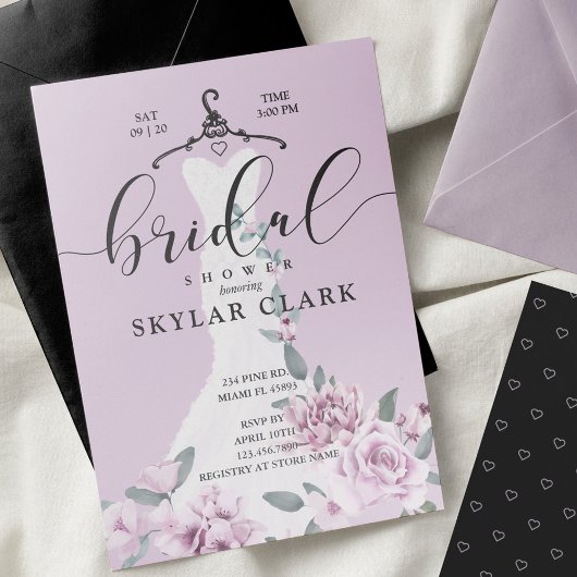 Lavender Florals White Wedding Dress Brautparty Einladung