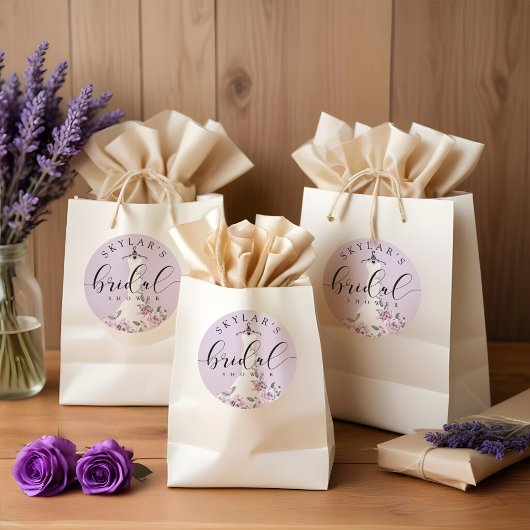 Lavender Florals White Wedding Dress Brautparty Runder Aufkleber