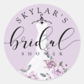 Lavender Florals White Wedding Dress Brautparty Runder Aufkleber (Vorderseite)