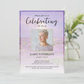 Lavender Flower Celebration of Life Photo Funeral Einladung (Stehend Vorderseite)