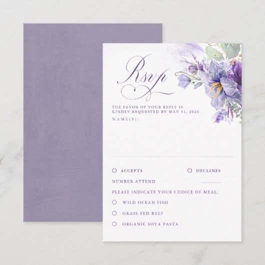 Lavender Flowers Botanical Chic Wedding RSVP Karte (Vorne/Hinten)