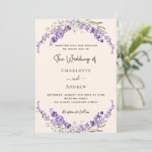 Lavender flowers champage cream wedding einladung (Stehend Vorderseite)