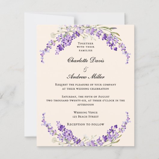 Lavender flowers champage cream wedding invitation (Vorderseite)