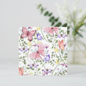 Lavender Fluttering Butterfly Greenery Square Dankeskarte (Stehend Vorderseite)