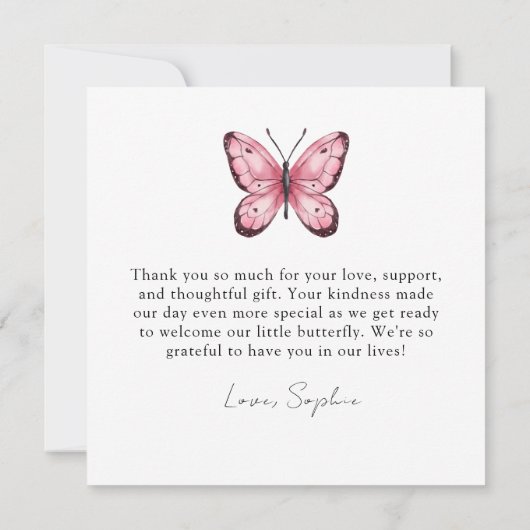 Lavender Fluttering Butterfly Greenery Square Dankeskarte (Rückseite)