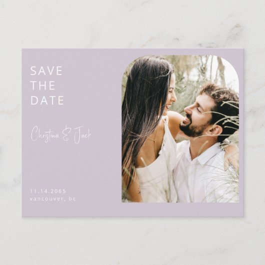 Lavender Foto Arch Wedding Save the Date Postkarte (Vorderseite)