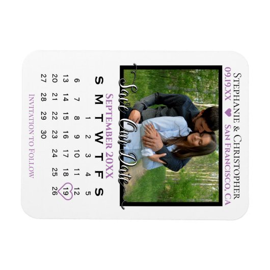 Lavender Foto Kalender Rettete Unser Datum Hochzei Magnet (Horizontal)