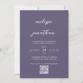 Lavender Foto Script Monogram QR Code Hochzeit Einladung (Vorderseite)