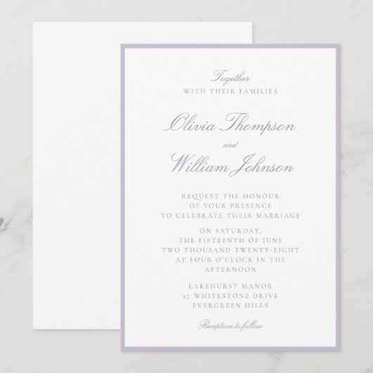 Lavender Framed Wedding Invitation Einladung (Vorne/Hinten)