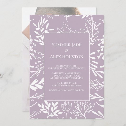 Lavender Frost Blumenzehen Einladung mit Foto (Vorne/Hinten)