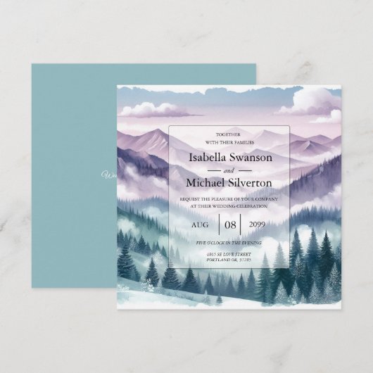 Lavender Frost in the Alpine Mist Wedding Einladung (Vorne/Hinten)