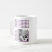 Lavender Fügen Sie Ihr Foto Gingham Modern Monogra Kaffeetasse (Vorderseite Links)