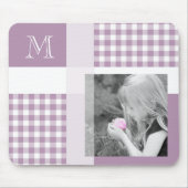 Lavender Fügen Sie Ihr Foto Gingham Modern Monogra Mousepad (Vorne)