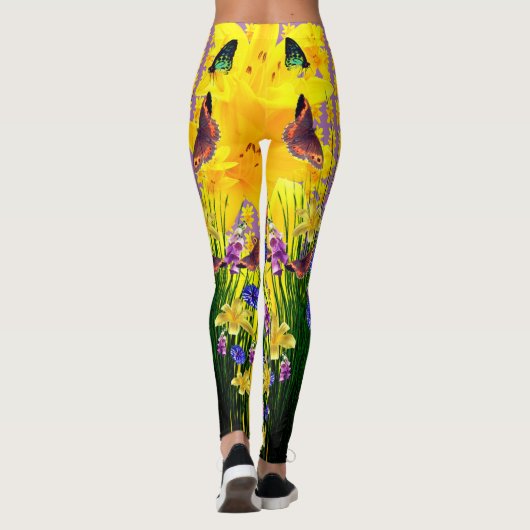 Lavender Fun Butterfly Springtime Blume Leggings (Rückseite)