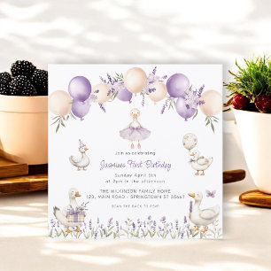 Lavender-Gans Erster Geburtstag QR RSVP Einladung