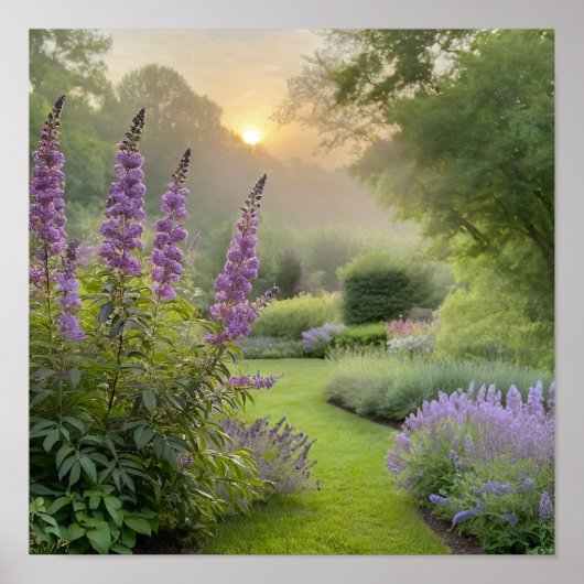 Lavender Garden at Sunrise – Peaceful Floral Lands Poster (Vorne)