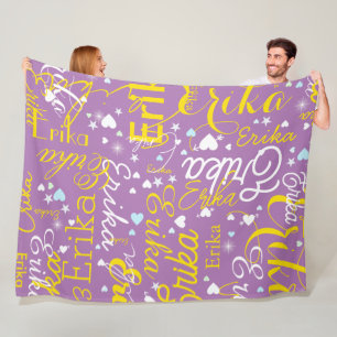 Lavender / Gelbes romantisches Herz Girly Fleecedecke