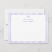 Lavender Gingham & Floral Baby Note Card Einladung (Vorderseite)