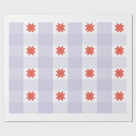 Lavender Gingham Floral Pattern Wrapping Paper Geschenkpapier (Flach)