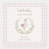 Lavender Gingham Goose Envelope Seal LPM26 Quadratischer Aufkleber (Vorderseite)