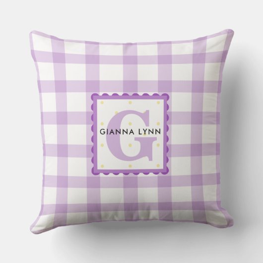 Lavender Gingham Mit Monogramm Kissen (Rückseite)