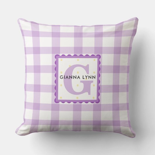Lavender Gingham Mit Monogramm Kissen (Vorderseite)
