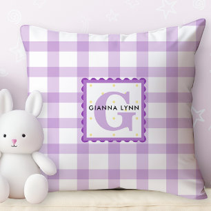 Lavender Gingham Mit Monogramm Kissen