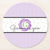 Lavender Gingham Mit Monogramm Runder Pappuntersetzer (Vorderseite)