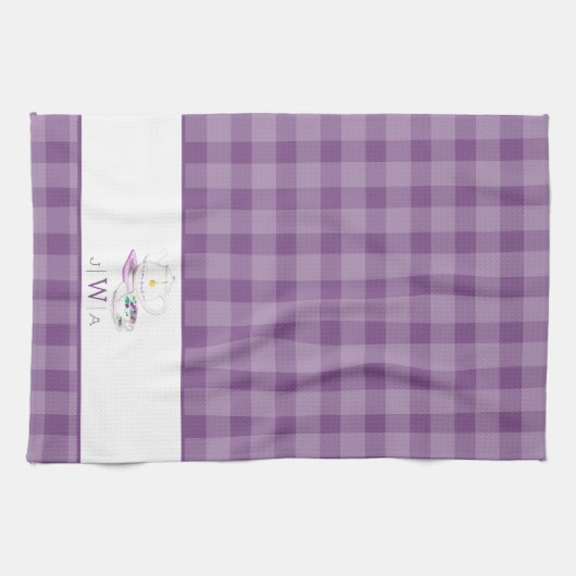 Lavender Gingham Mit Monogramm Tea Party Geschirrtuch (Horizontal)