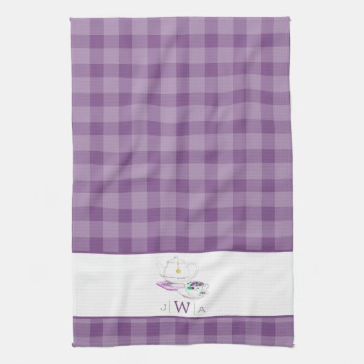 Lavender Gingham Mit Monogramm Tea Party Geschirrtuch (Vertikal)