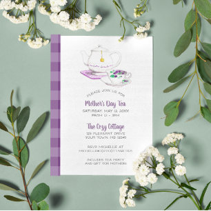 Lavender Gingham Mother's Day Tea Party Einladung
