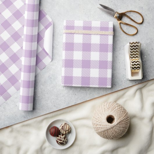 Lavender Gingham Retro Vintag Lila Kariert  Geschenkpapier (Kunsthandwerk)
