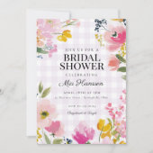 Lavender Gingham Spring Floral Bridal Shower Einladung (Vorderseite)