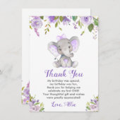 Lavender Girl Erster Geburtstag Elefant Lila Dankeskarte (Vorne/Hinten)