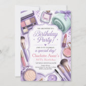 Lavender Glam Makeup Geburtstag Einladung (Vorderseite)