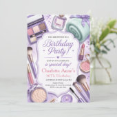 Lavender Glam Makeup Geburtstag Einladung (Stehend Vorderseite)