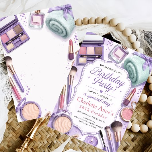 Lavender Glam Makeup Geburtstag Einladung