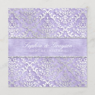 Lavender Glimmer Damask Wedite Einladung