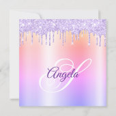 Lavender Glitter Drips Shimmer Drop Shadow Einladung (Rückseite)