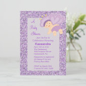 Lavender Glitzer Baby Butterfly Dusche Einladung (Stehend Vorderseite)