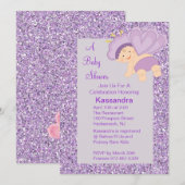 Lavender Glitzer Baby Butterfly Dusche Einladung (Vorne/Hinten)