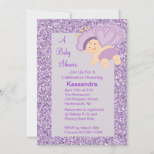 Lavender Glitzer Baby Butterfly Dusche Einladung