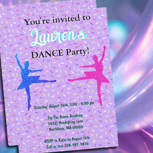 Lavender Glitzer Ballerina Tanz Party Einladung